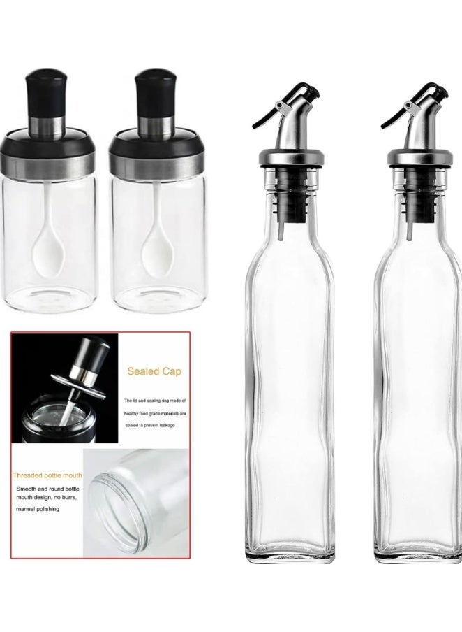 كوالتي مجموعة موزع زيت الزيتون، برطمانات التوابل مع غطاء وملاعق | زجاجة زيت الزيتون بخل 2 وزجاجة تخزين التوابل – موزع زيت الطهي زجاجة صلصة للمطبخ - Image 1